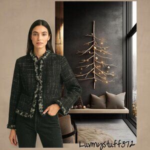 Pretty Vintage Nipon Boutique Jacket in Black/White Plaid with Silk Fringe Trim